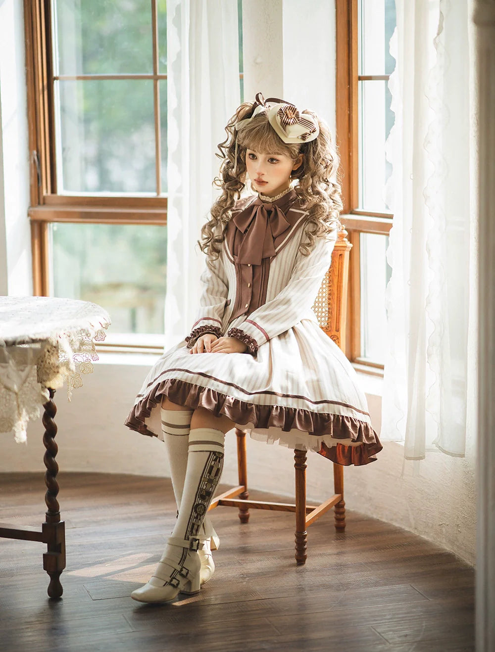 Miss Point - Classical Chocolate - Classic Lolita Skirt Elegant Striped SK
