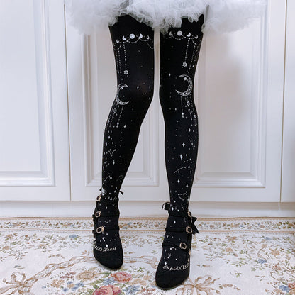 Ruby Rabbit - 120D Velvet Lolita Tights, Gold Foil Print
