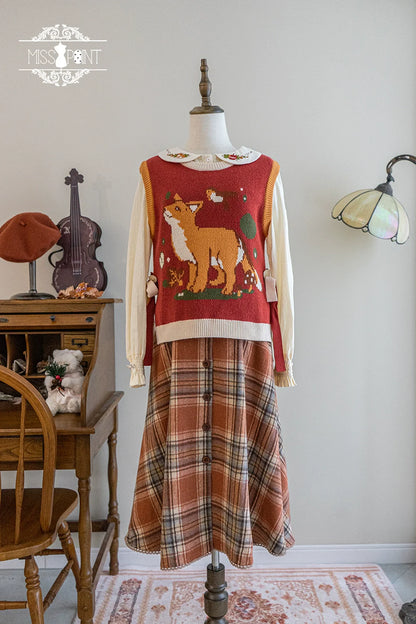 Miss Point - Chubby Fox in the Forest - Kawaii Lolita Vest Customized Lolita Sweater
