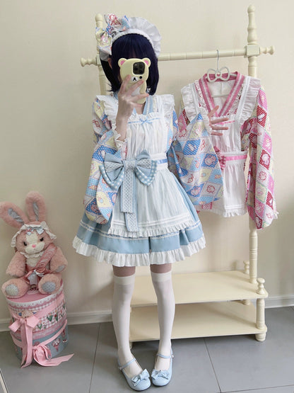 Sugar Girl - Showa Sweetness - Maid Wa Lolita Skirt Set Cute Summer Lolita Bow Apron
