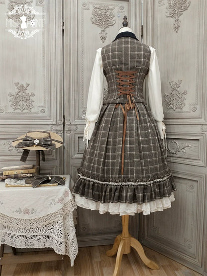 Miss Point - Rose - Elegant Lolita Fishbone Grid Skirt Customized