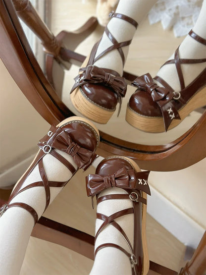 SeeYou - Sweet Cake - Sweet Lolita Platform Shoes Wood Grain