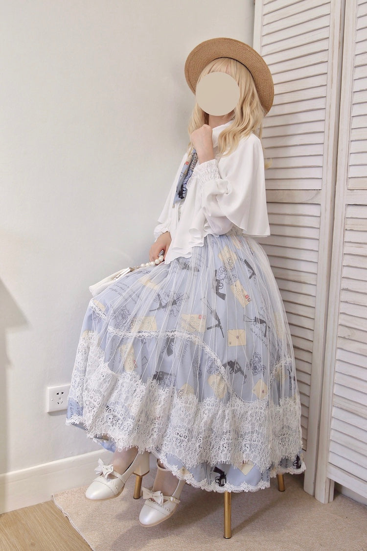 VTGDOLL - World War II love letter - Elegant Lolita Shirt and Lolita Painted SK