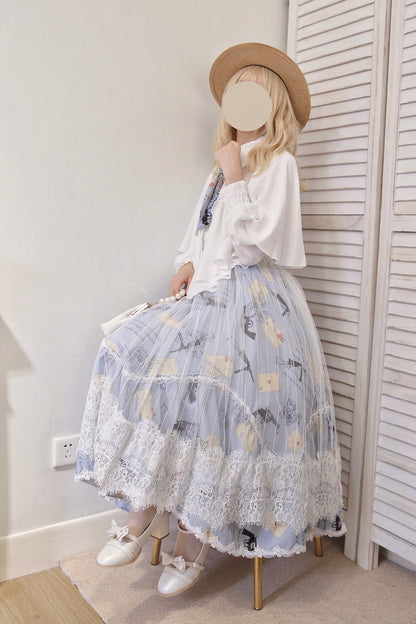 VTGDOLL - World War II love letter - Elegant Lolita Shirt and Lolita Painted SK