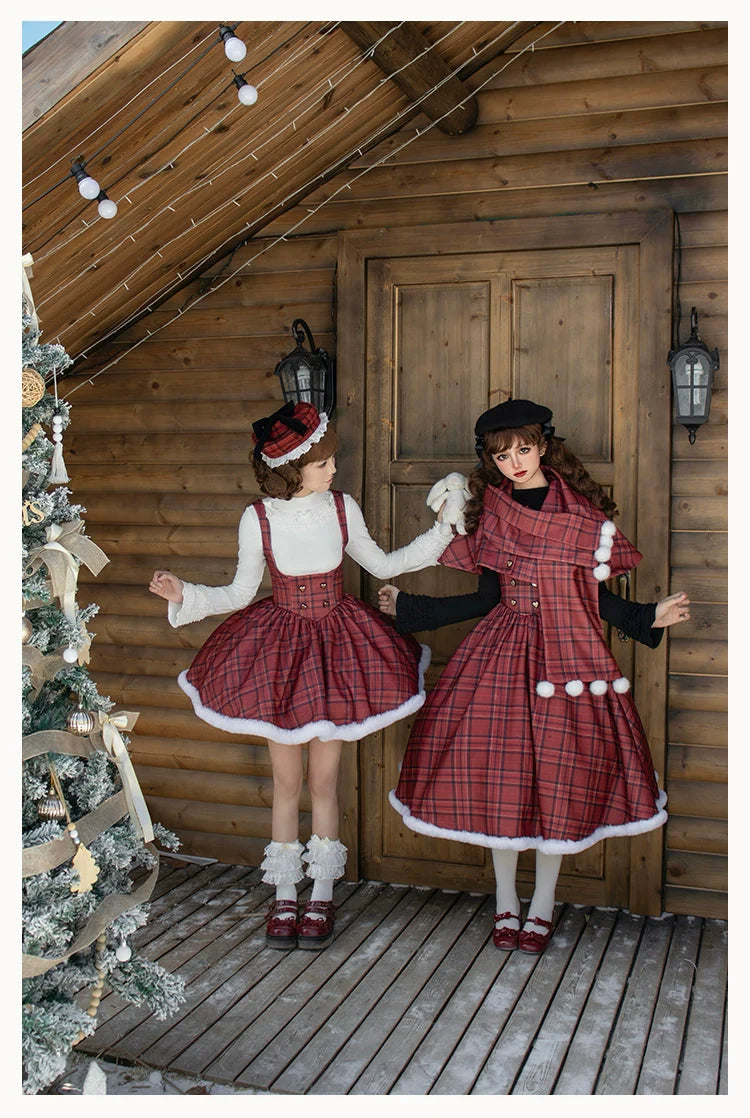 With PUJI - Wish Date - Twins Lolita Fishbone Bust-supporting JSK Winter Scarf-Cape