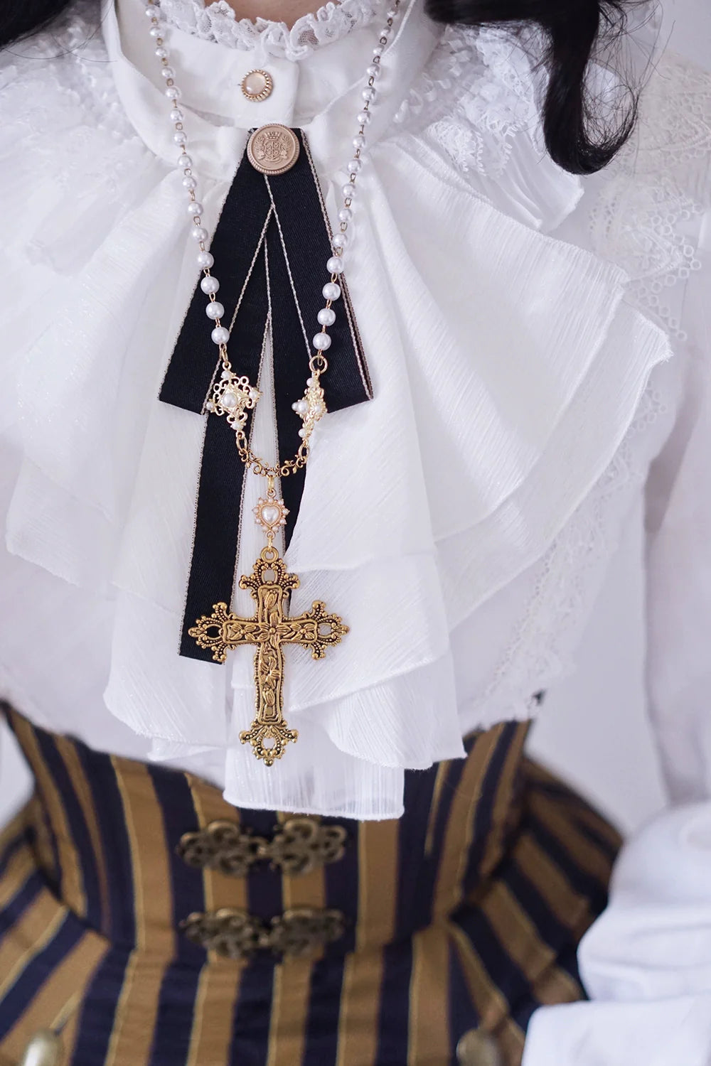 Miss Point - Stripped Lolita Headband Veil Hat Clip Necklace