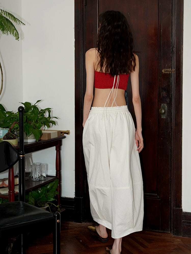 Flower Design Embroidery Halting Neck Denim Camisole