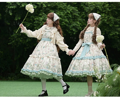 With PUJI - Oriole Time - Country Lolita JSK and OP Dress, Floral and Bird Print