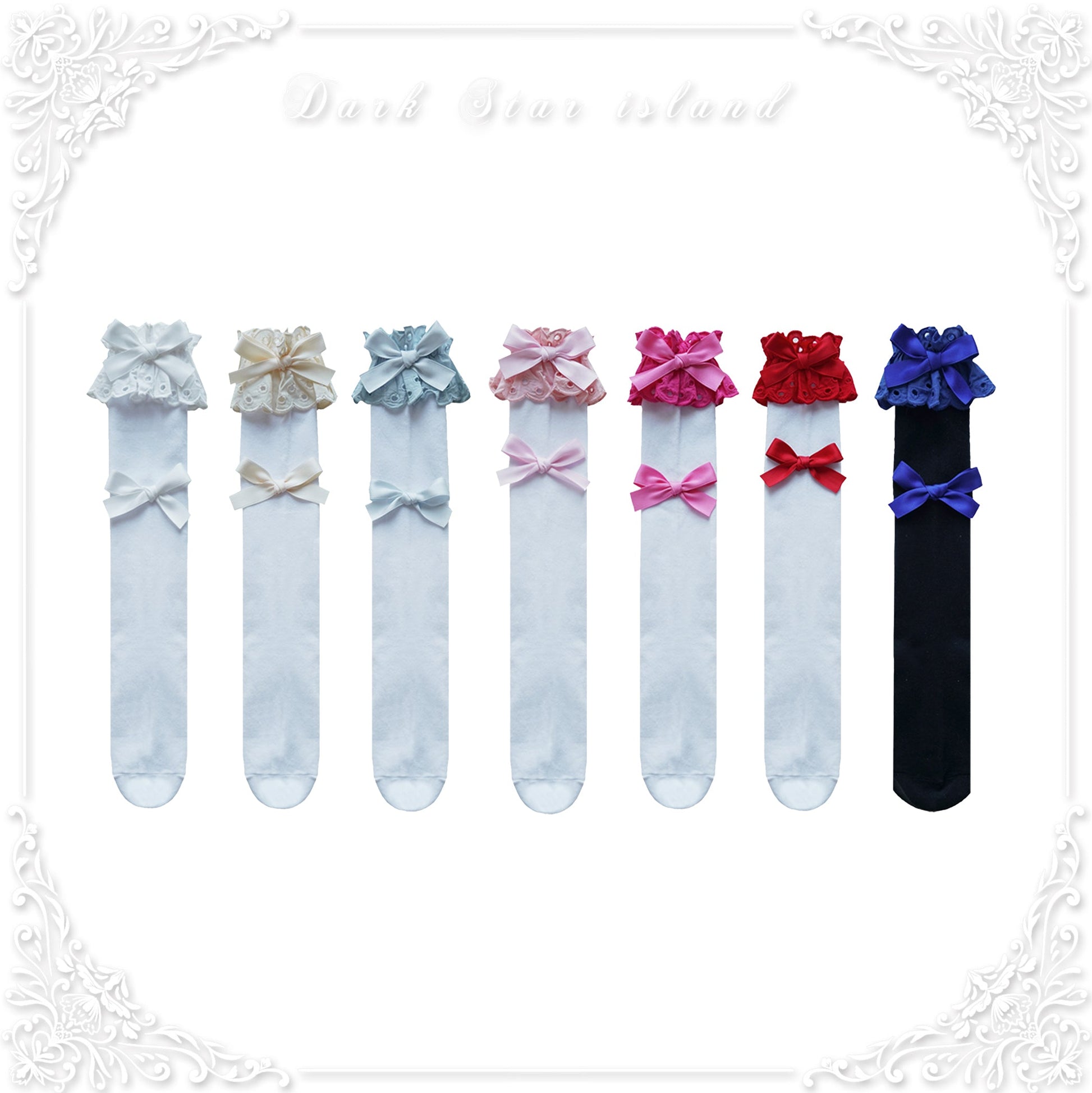 Dark Star Island - Cute Lolita Multi-Color Bow Cotton Socks