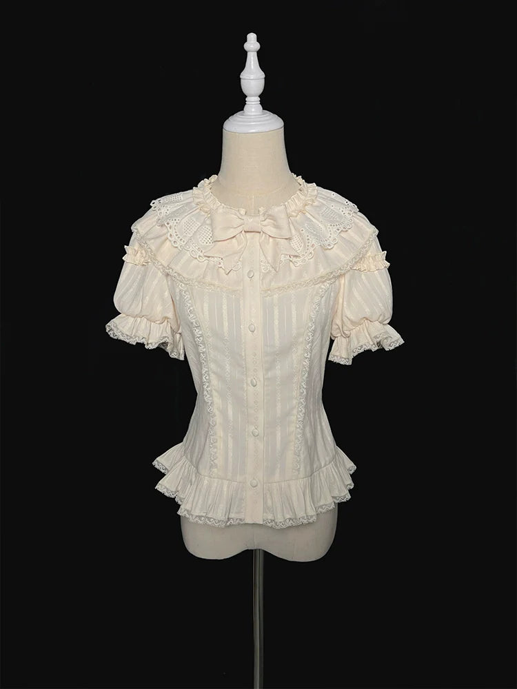Alice Girl - Sea Salt Fairytale - Sweet Lolita Blouse Short Puff Sleeves Lolita Shirt