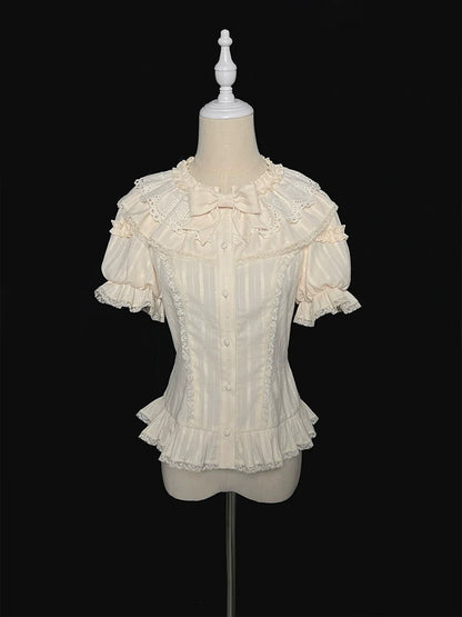 Alice Girl - Sea Salt Fairytale - Sweet Lolita Blouse Short Puff Sleeves Lolita Shirt