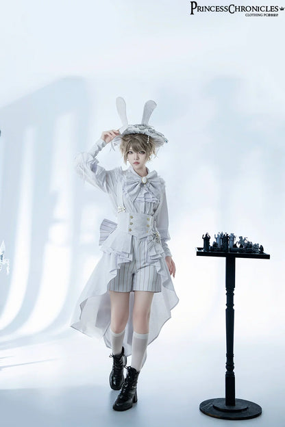 Princess Chronicles - Rabbit Theater White Moonlight - Ouji Lolita Shorts Set, Rabbit Hat