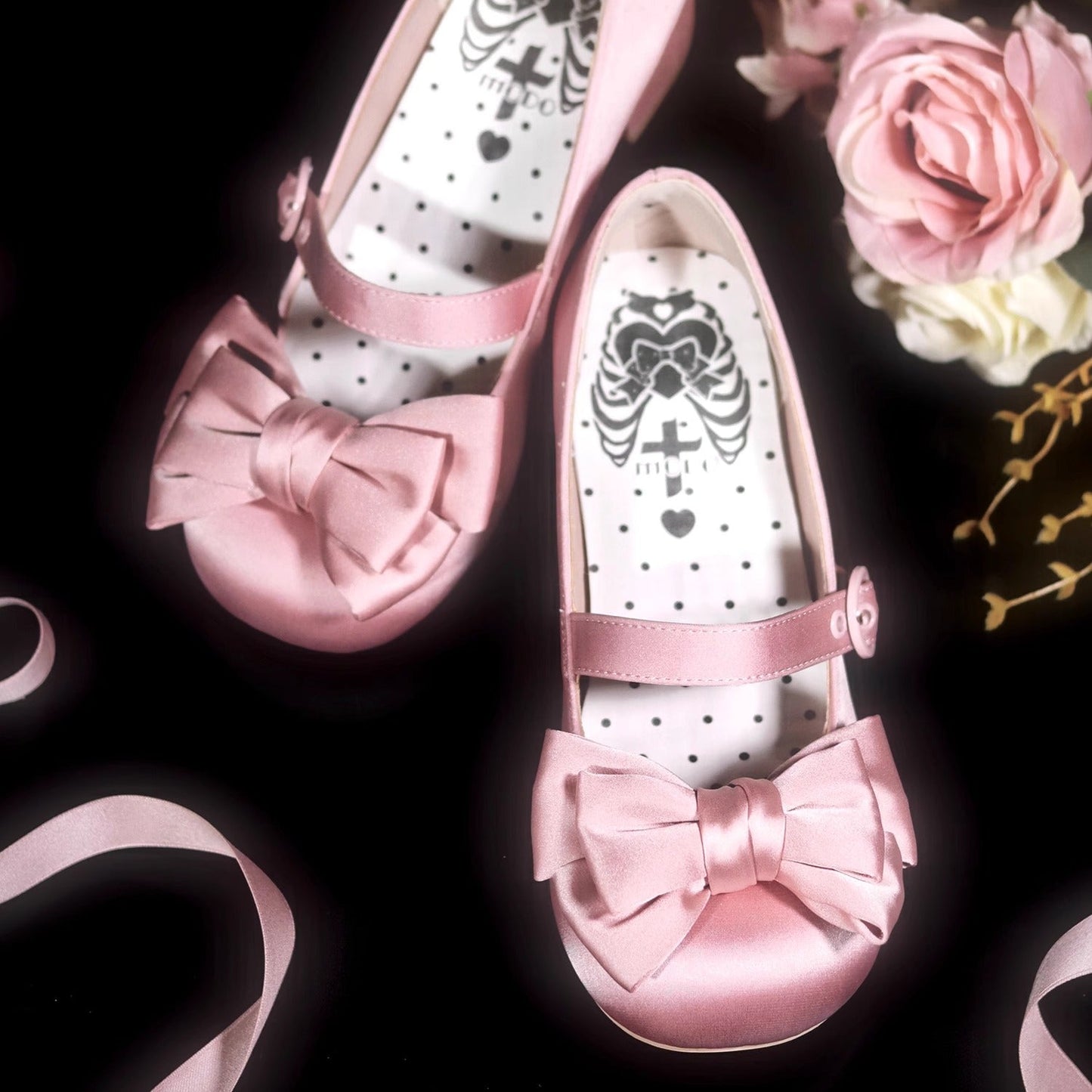 MODO - Sissi - Sweet Lolita Shoes Satin Low Chunky Heels with Bow