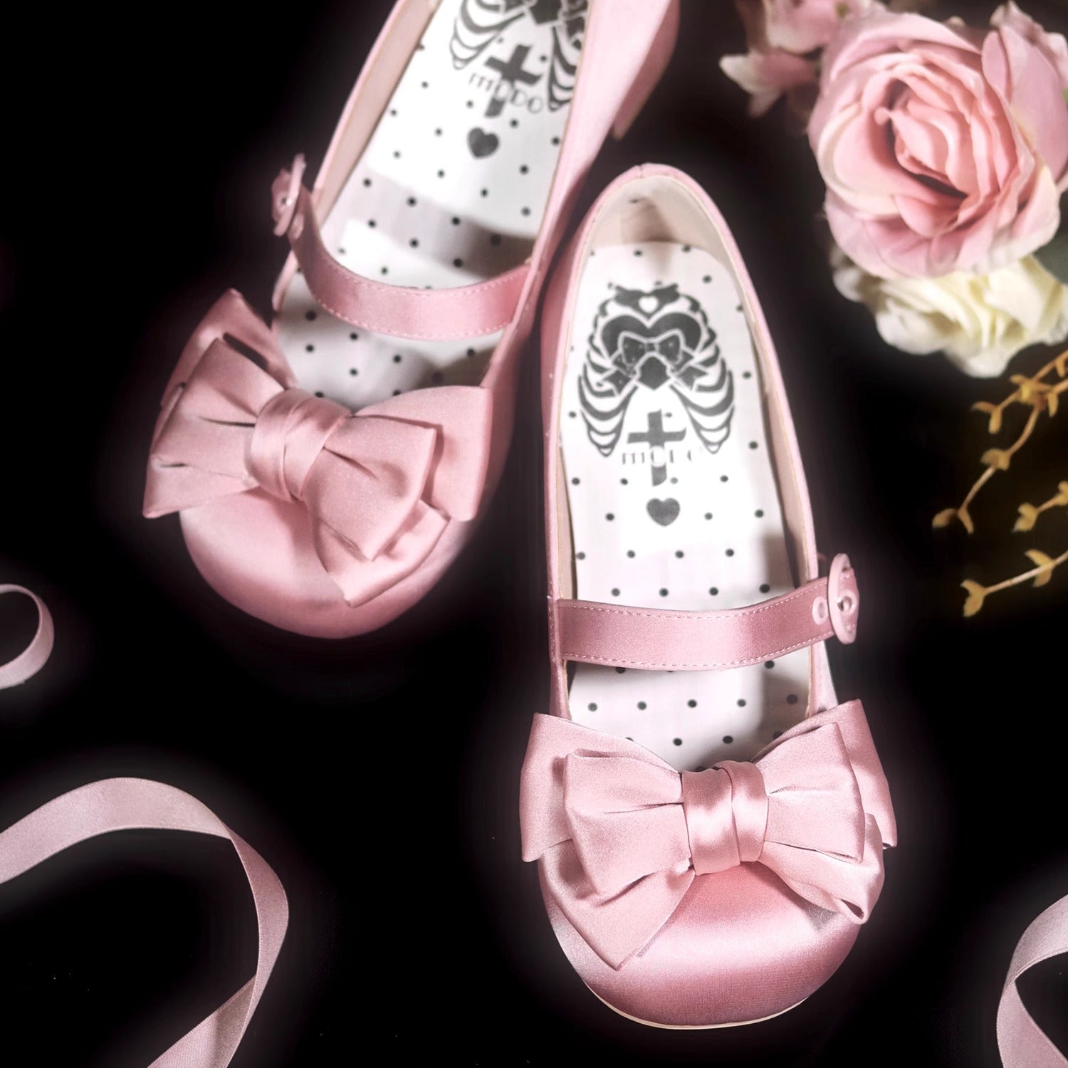 MODO - Sissi - Sweet Lolita Shoes Satin Low Chunky Heels with Bow