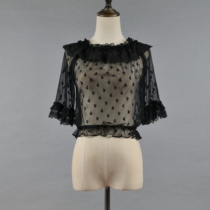 Niu Niu - Plus Size Lolita Shirt Lace Mesh Blouse