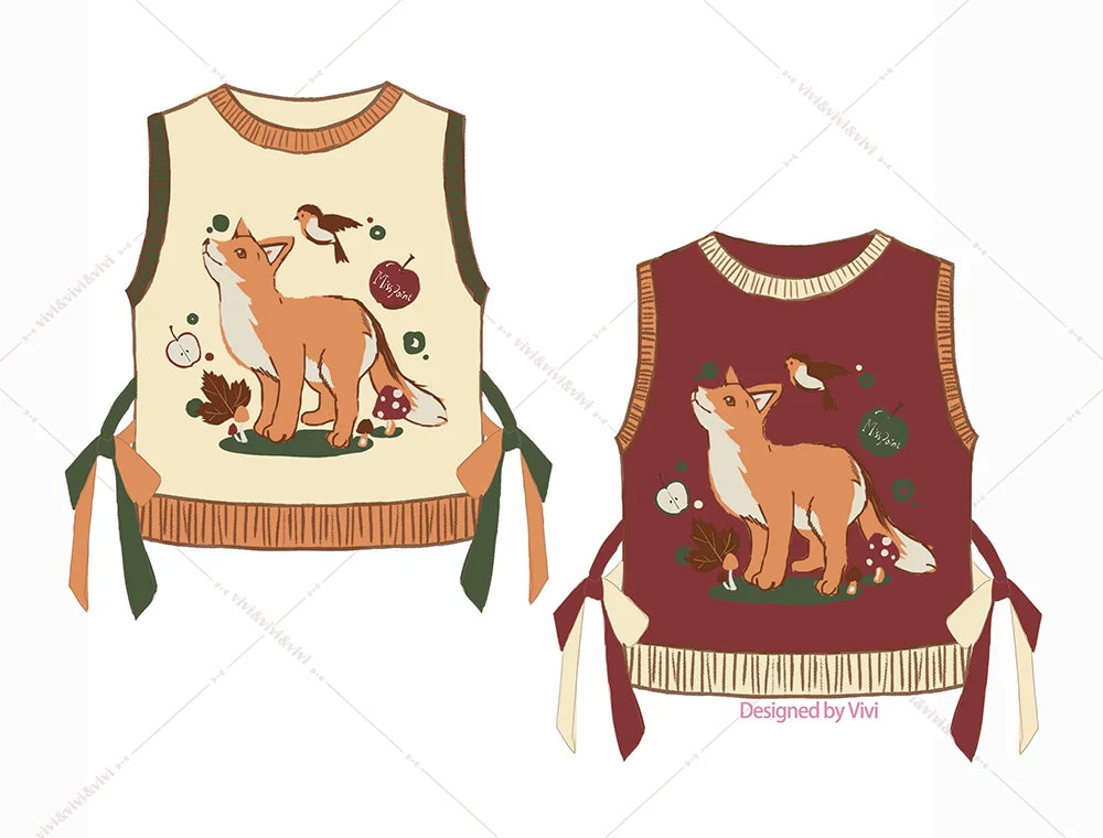 Miss Point - Chubby Fox in the Forest - Kawaii Lolita Vest Customized Lolita Sweater
