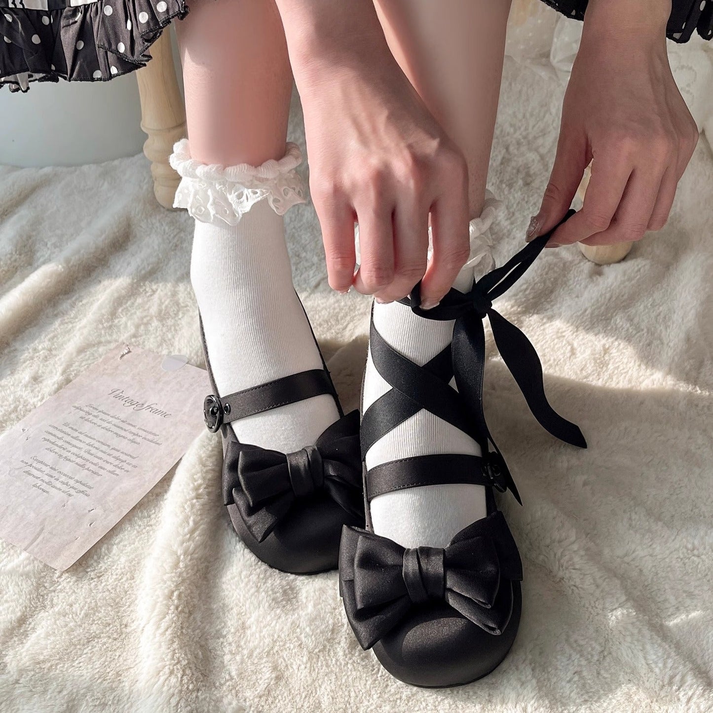 MODO - Sissi - Sweet Lolita Shoes Satin Low Chunky Heels with Bow