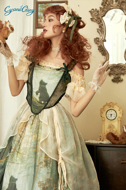 Cyan - Morning of Pine Forest - Elegant Lolita Bear Print Skirt