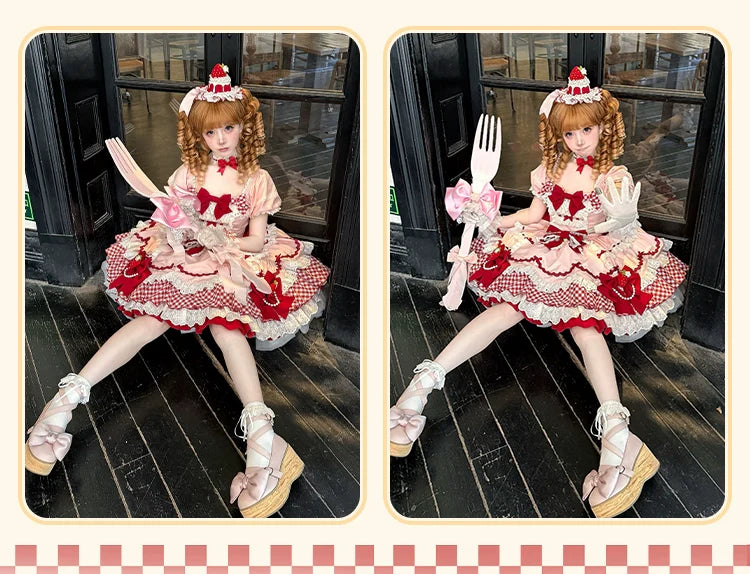 Sakurahime - Berry Sweetheart - Sweet Lolita OP Suit Old School Lolita Dress and Top Hat