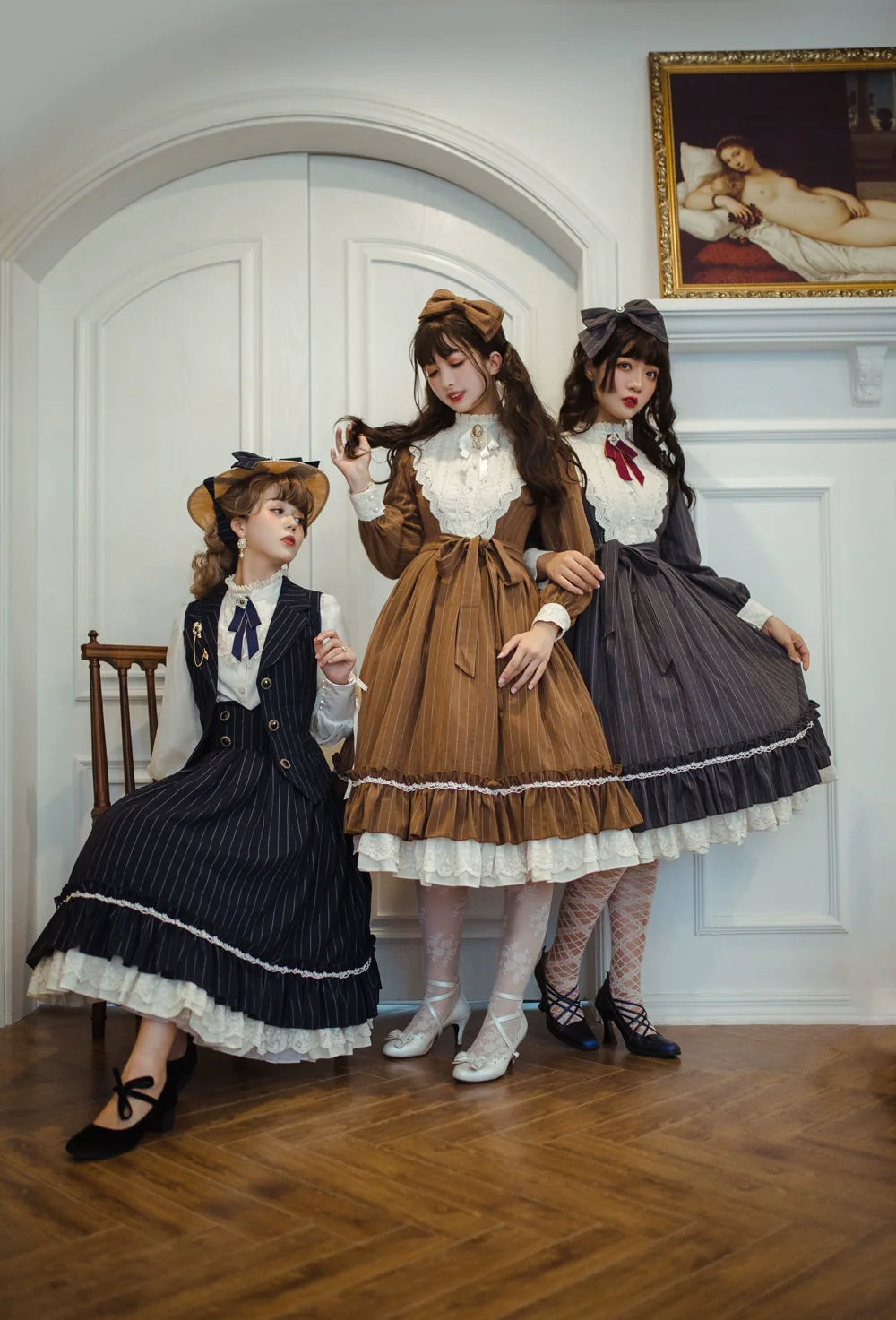 Miss Point - Rose Doll - Elegant Lolita Striped Fishbone Skirt