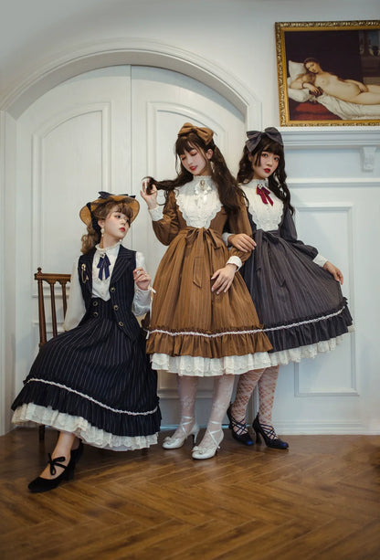 Miss Point - Rose Doll - Elegant Lolita Striped Fishbone Skirt