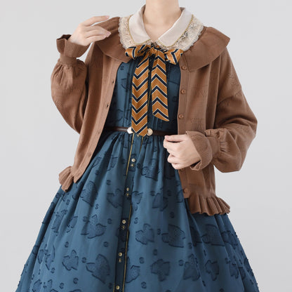 MIST - Vintage Lolita Bow Hollowed-out Sweater Ruffled Cardigan