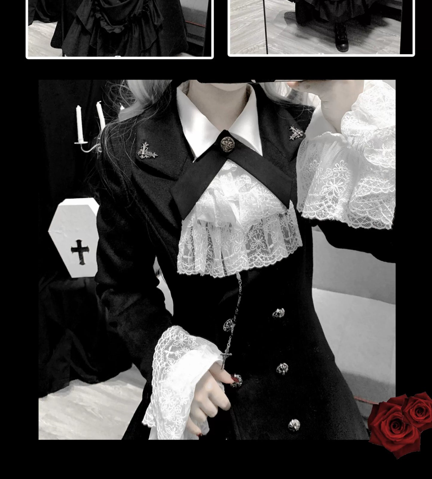 Nightingale Girl - Downfall Dawn - Gothic Lolita Black Double-Breasted Coat