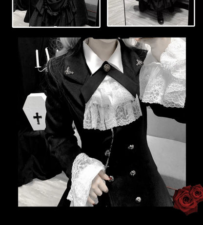 Nightingale Girl - Downfall Dawn - Gothic Lolita Black Double-Breasted Coat