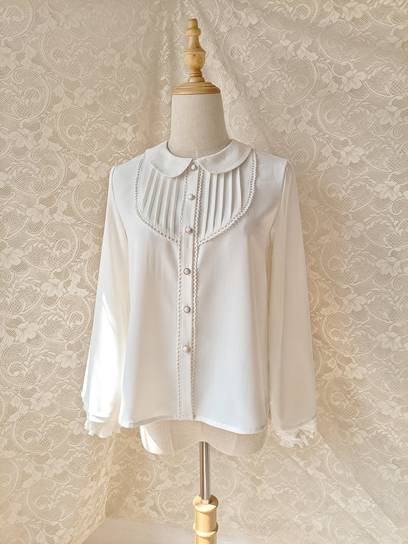 Youlan Lane - Elegant Lolita Chiffon White Long Sleeve Blouse