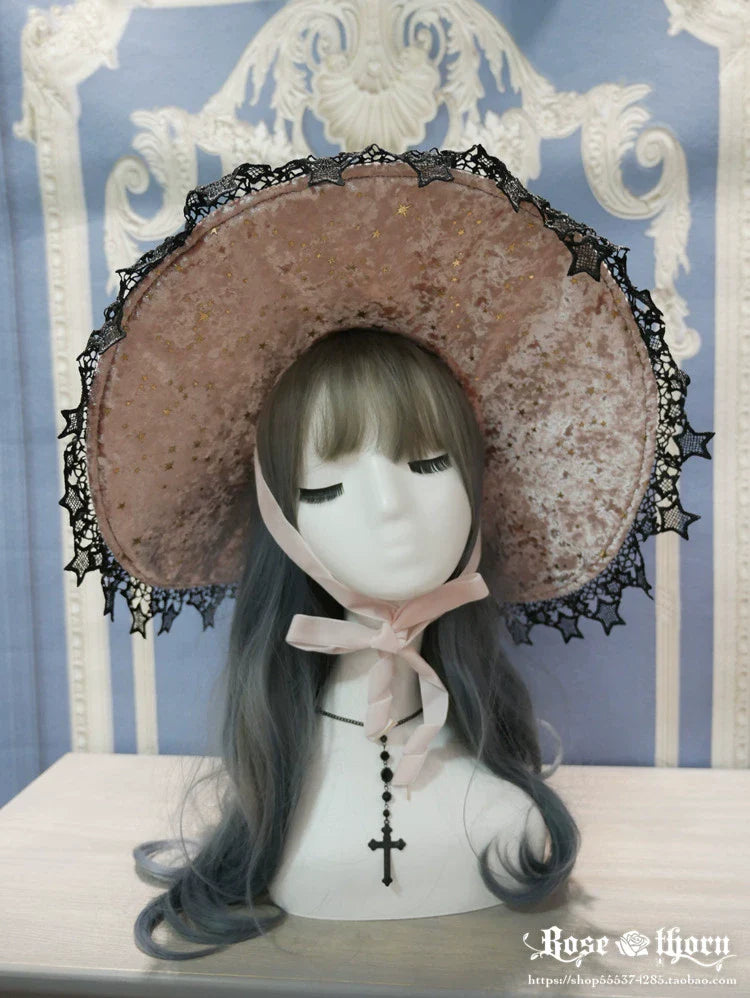 Rose Thorn - Polar Night Sky - Halloween Gorgeous Gilding Lolita Witch Hat