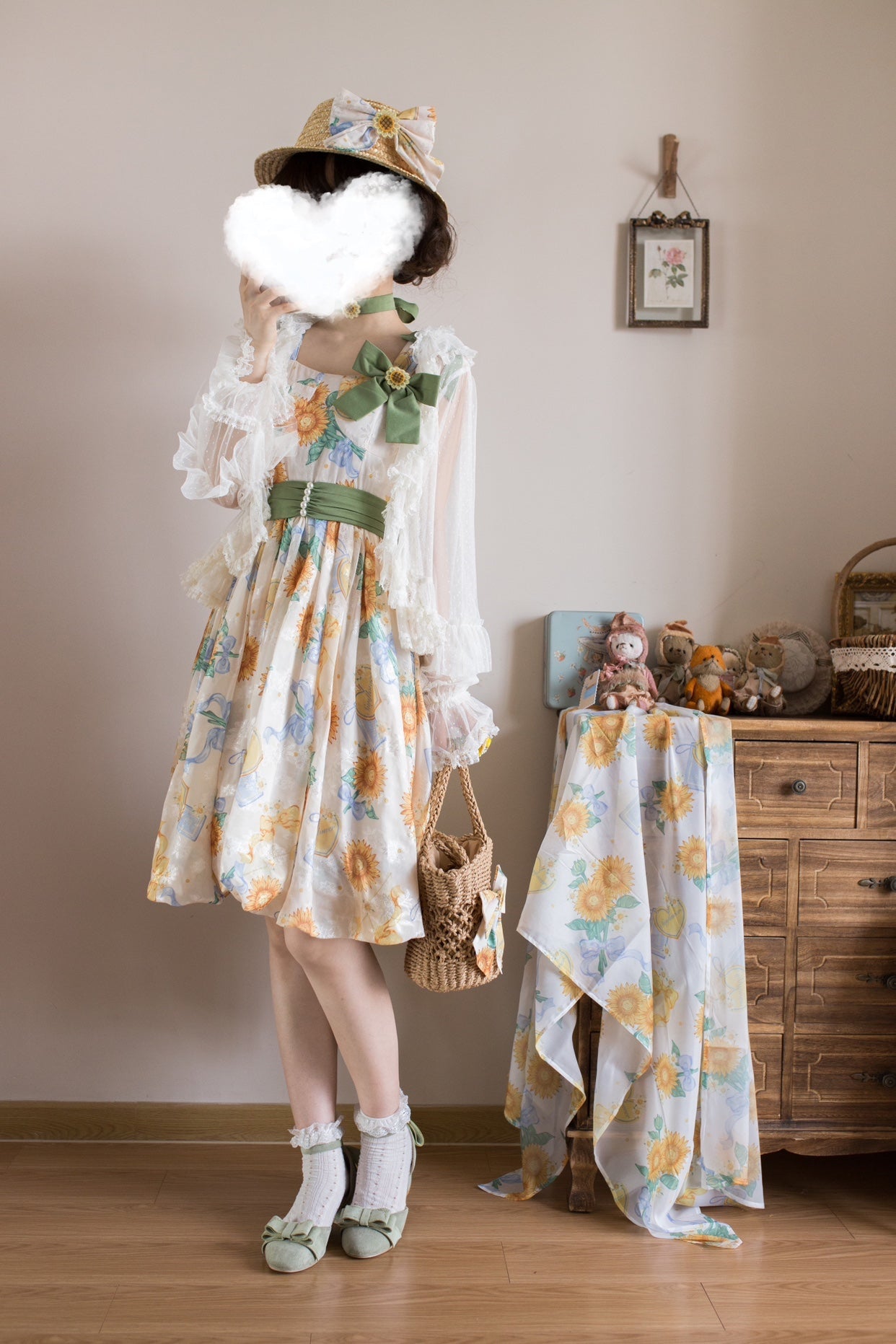 Akiyama Future Studio - Sunflower Print Lolita JSK Dress in Breathable Light Fabric