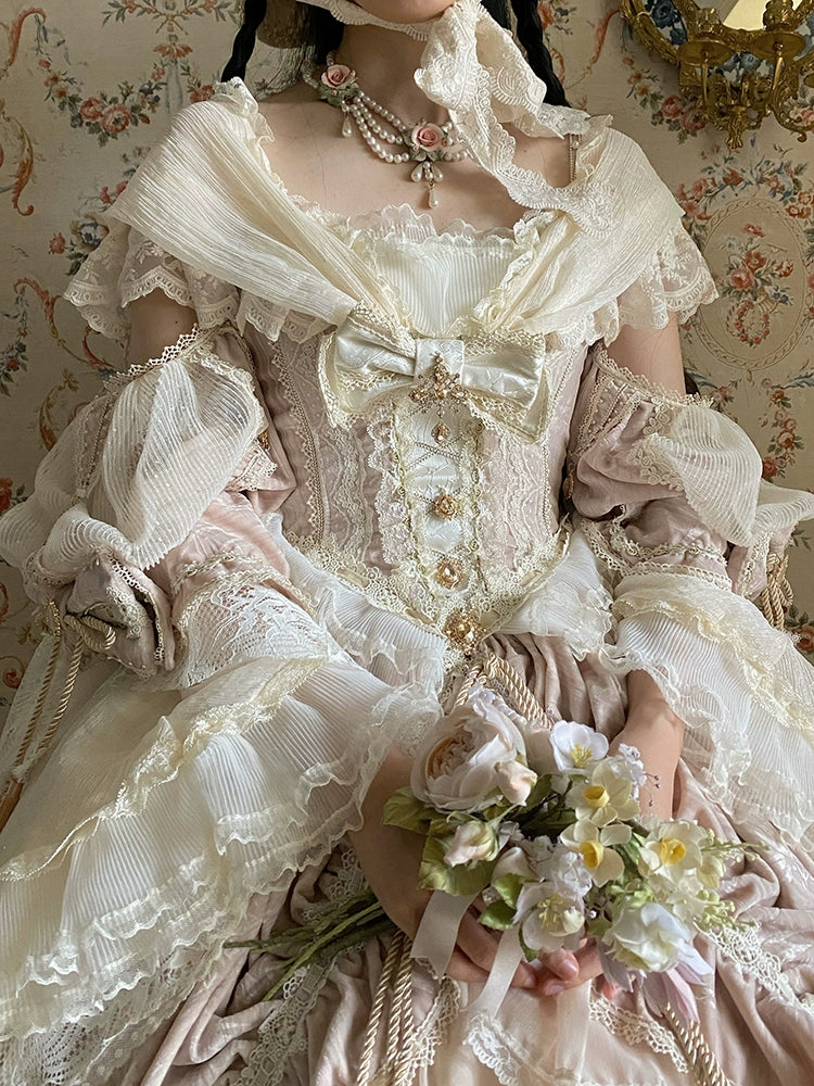 Guaji - Isabella - Wedding Lolita OP Bridal Dress with Tiered Petticoat and Trailing