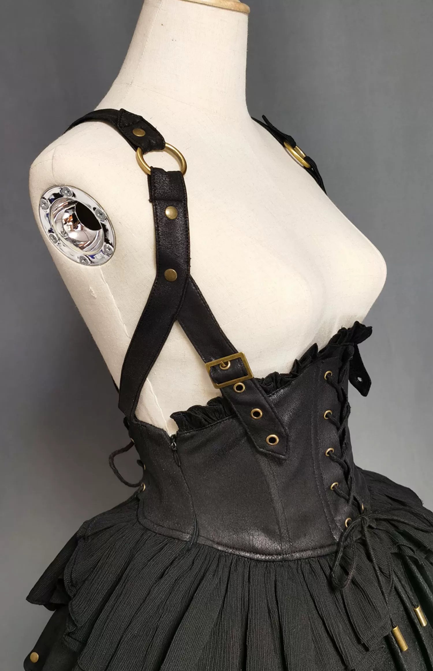 FOXTROT - Black Mist Beloved - Corset Gothic Lolita SK, Shirt, Faux Leather Cage Overlay