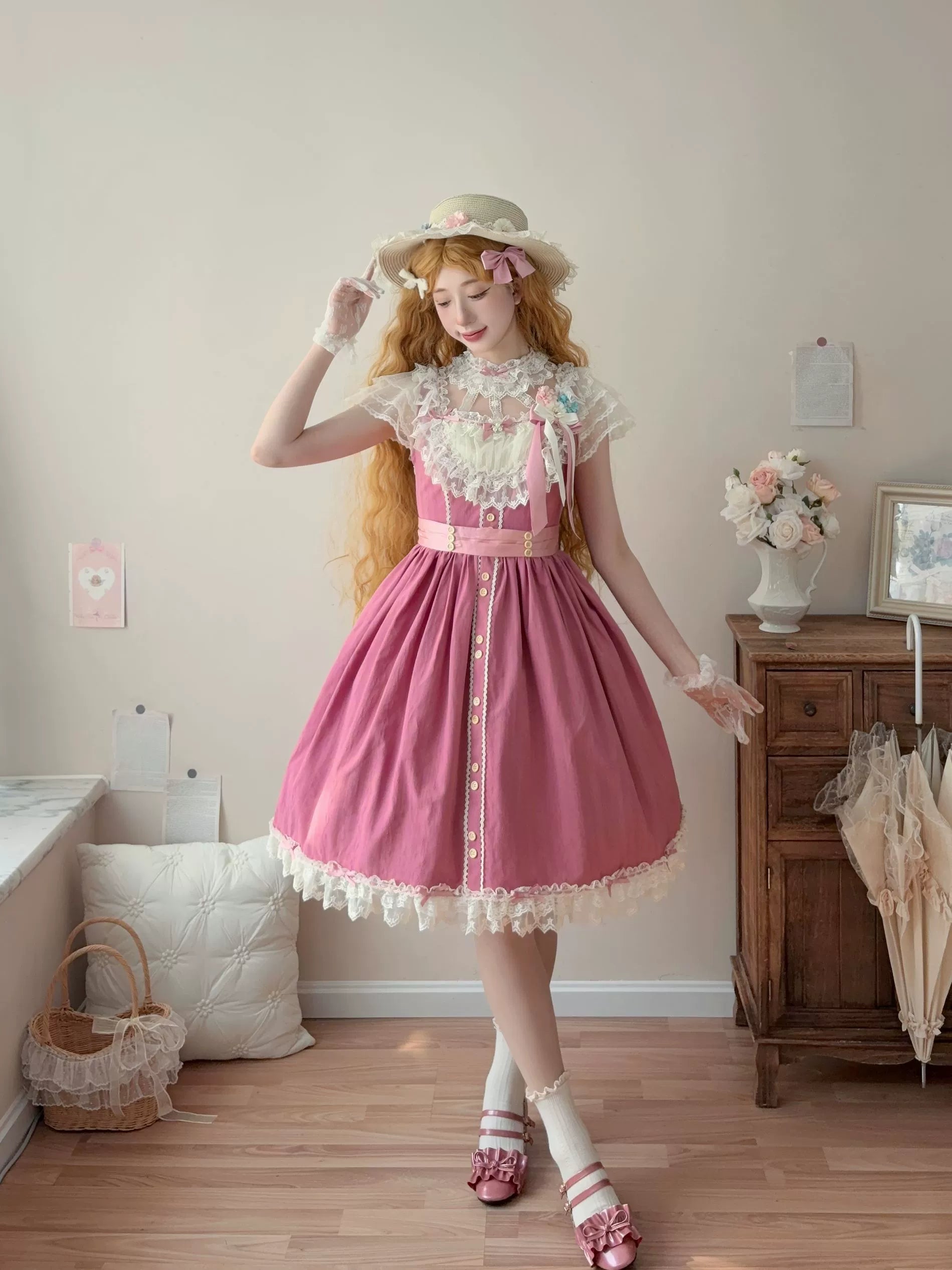Uncle's Workshop - Fluttering Cherry Spring Strings - Cotton Sweet Lolita JSK Dress