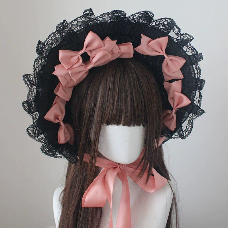 Deer Girl - Gothic Lolita Handmade Bonnet with Bows and Beads