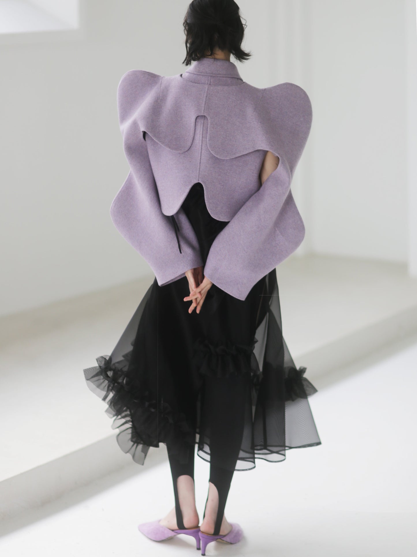 Geometric Arc Hollow Two-piece Short Woolen Coat