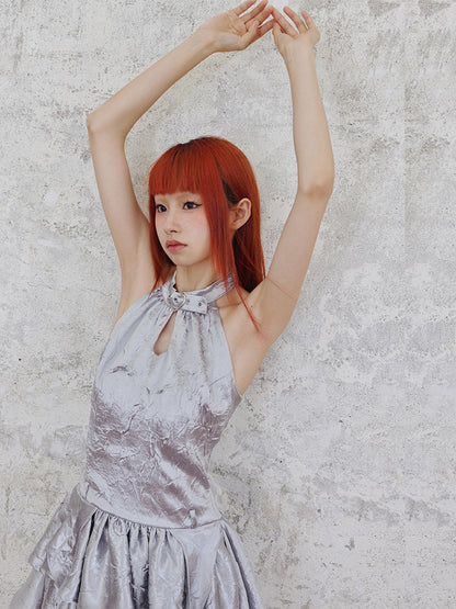 AI Girl Silver Halter Neck Dress【s0000002507】