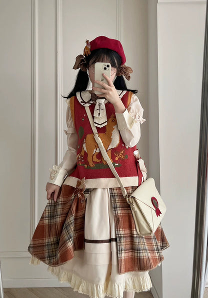Miss Point - Chubby Fox in the Forest - Kawaii Lolita Vest Customized Lolita Sweater