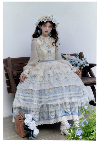 With PUJI - Letter and Poetry - Classic Lolita JSK Suit Four-tiered Twins Dress