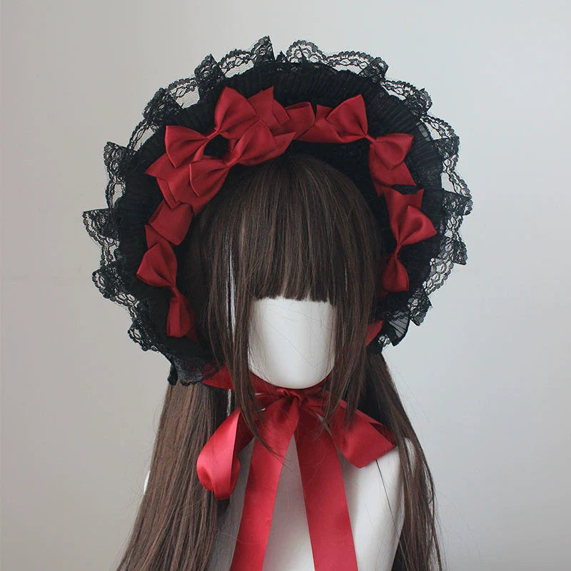 Deer Girl - Gothic Lolita Handmade Bonnet with Bows and Beads