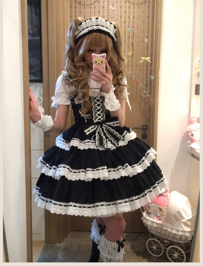 TaTaTa Lolita - Otome Heart - Cotton Old School Lolita JSK Dress Suit, Heart-Shaped Lace Trim