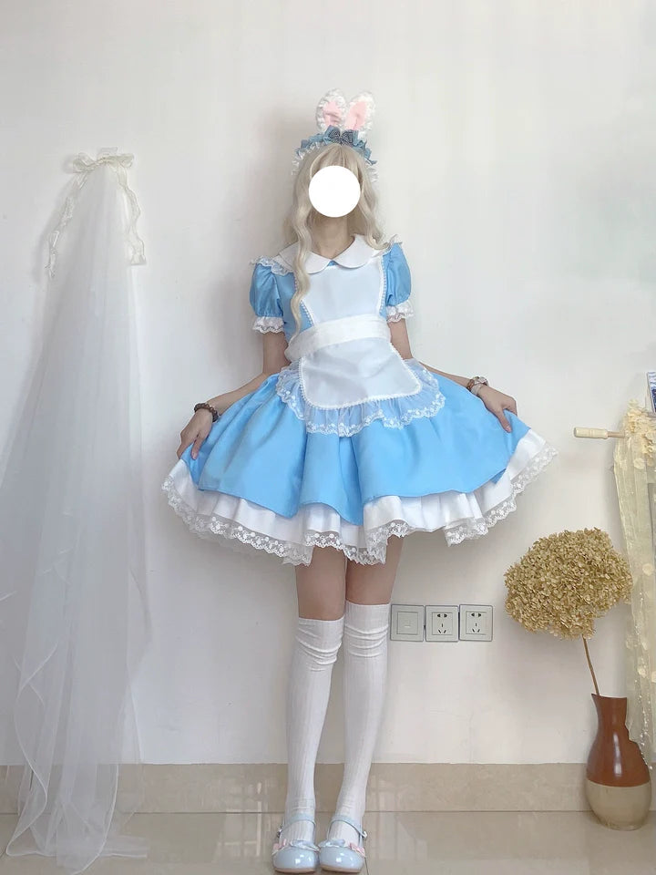 Daydream Whisper - Dream Doll - Plus Size Maid Lolita OP Suit Black and Blue Dress