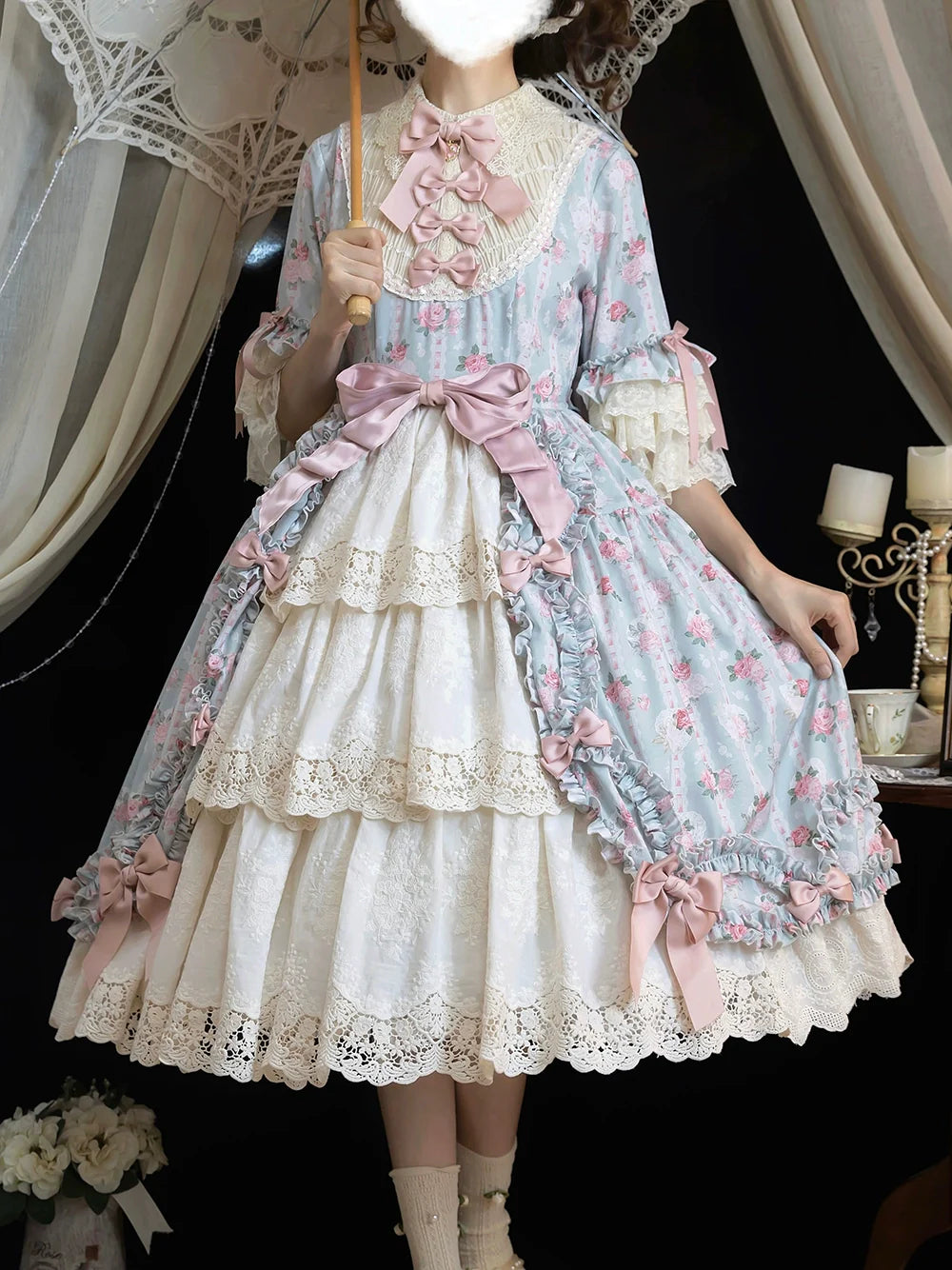 Miss Point - Lilyka Garden - Classic Lolita OP Dress Set Elegant Floral Wall Princess Sleeve
