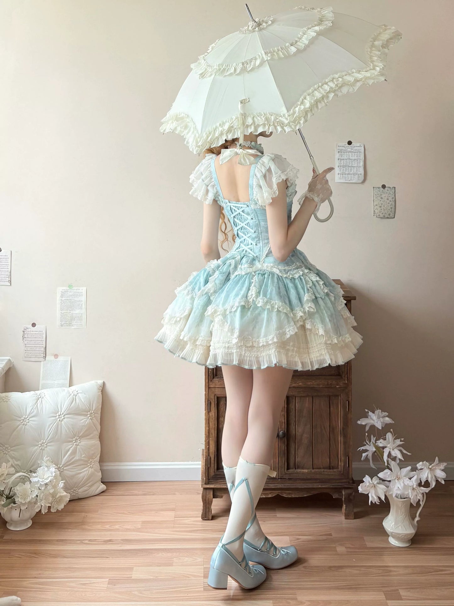 Meowing and fruity - Dream of Floral - Doll-Like Sweet Lolita Dress, Tiered Petal Hem