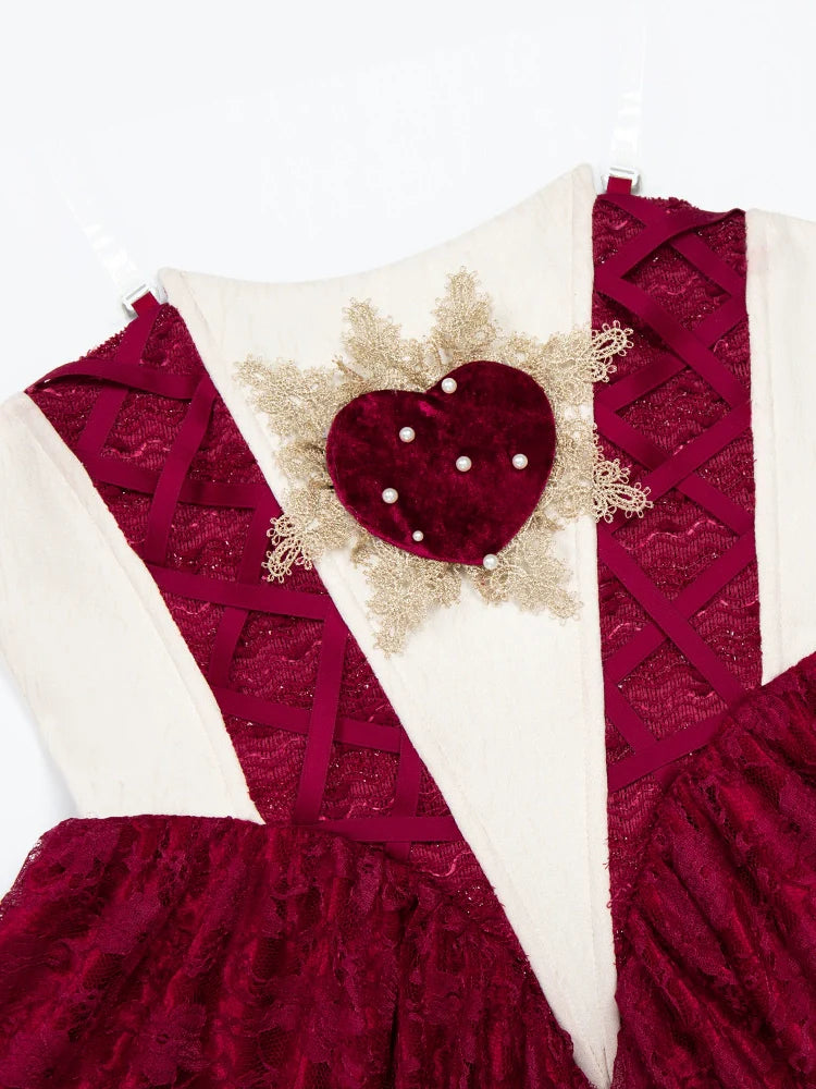 With PUJI - Mary's Heart - Classic Lolita Bodice Dress with Invisible Strap Irregular Coat