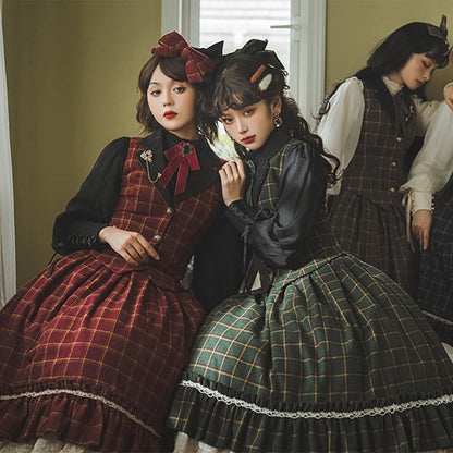 Miss Point - Rose - Elegant Lolita Fishbone Grid Skirt Customized