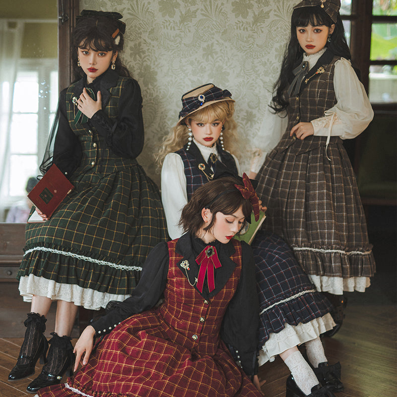 Miss Point - Rose - Elegant Lolita Fishbone Grid Skirt Customized