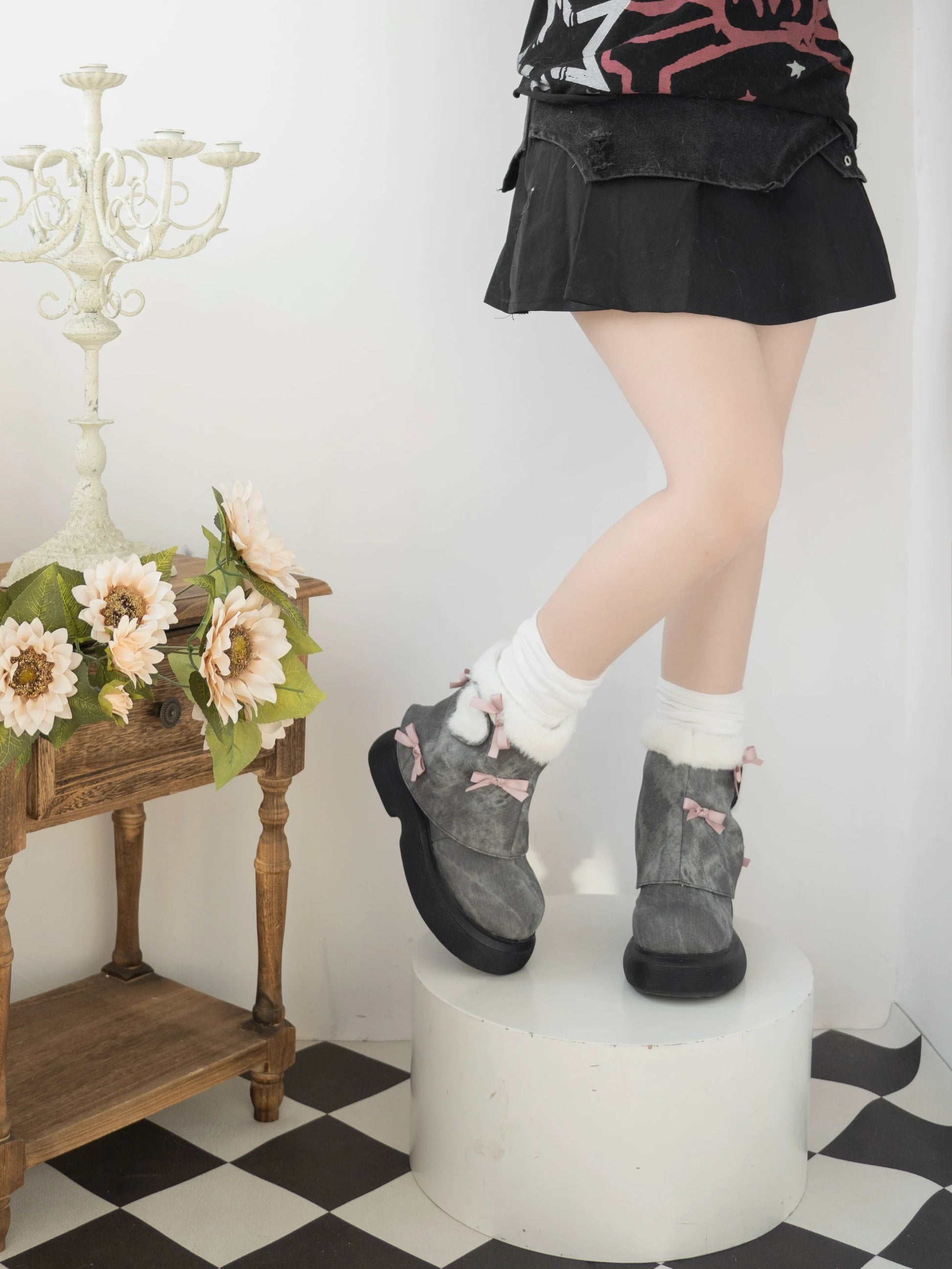 Dolly Doll - Ponyo - Winter Casual Lolita Boots Bow Thick Sole Shoes