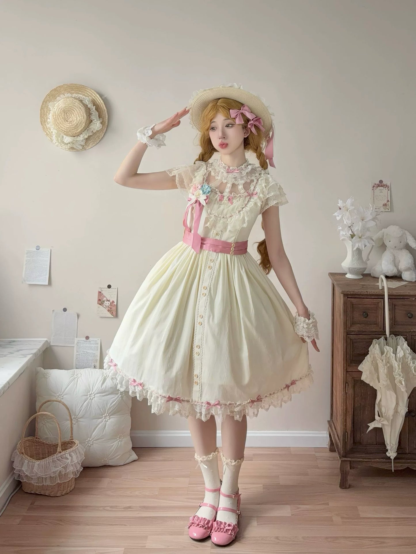 Uncle's Workshop - Fluttering Cherry Spring Strings - Cotton Sweet Lolita JSK Dress