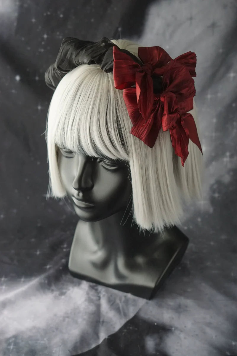 Strange Sugar - Gothic Lolita KC Black Wine Red Ruffled Bow Hair Accessories
